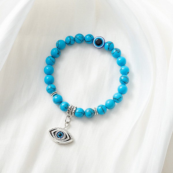 PandaHall Synthetic Turquoise Stretch Bracelet with Evil Eye Charms, Mixed Shapes Turquoise Mixed Shapes
PandaHall Synthetic Turquoise Stretch Bracelet with Evil Eye Charms, Mixed Shapes Turquoise Mixed Shapes