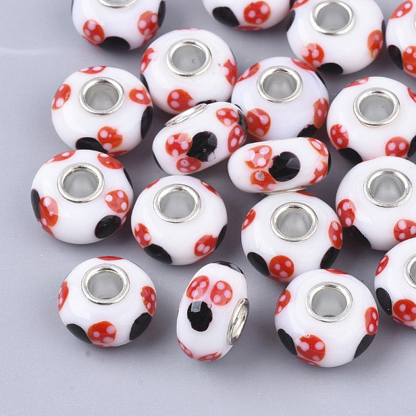 PandaHall Handmade Lampwork European Beads, Large Hole Beads, with Silver Color Plated Brass Single Cores, Rondelle, Red, 14x7.5mm, Hole...
PandaHall Handmade Lampwork European Beads, Large Hole Beads, with Silver Color Plated Brass Single Cores, Rondelle, Red, 14x7.5mm, Hole...