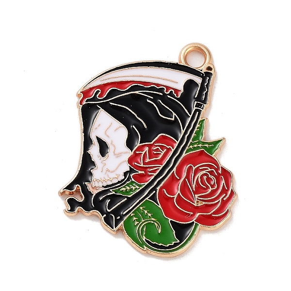 PandaHall Halloween Alloy Enamel Pendants, Golden, Skull with Rose, 28x22x1.3mm, Hole: 2mm Alloy+Enamel Skull 
PandaHall Halloween Alloy Enamel Pendants, Golden, Skull with Rose, 28x22x1.3mm, Hole: 2mm Alloy+Enamel Skull