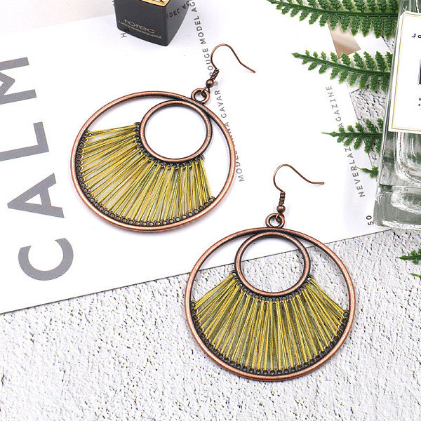 PandaHall Creative Design Alloy Dangle Earrings, with Yarn, Flat Round, Red Copper, Yellow, 75x55mm Yarn Yellow
PandaHall Creative Design Alloy Dangle Earrings, with Yarn, Flat Round, Red Copper, Yellow, 75x55mm Yarn Yellow