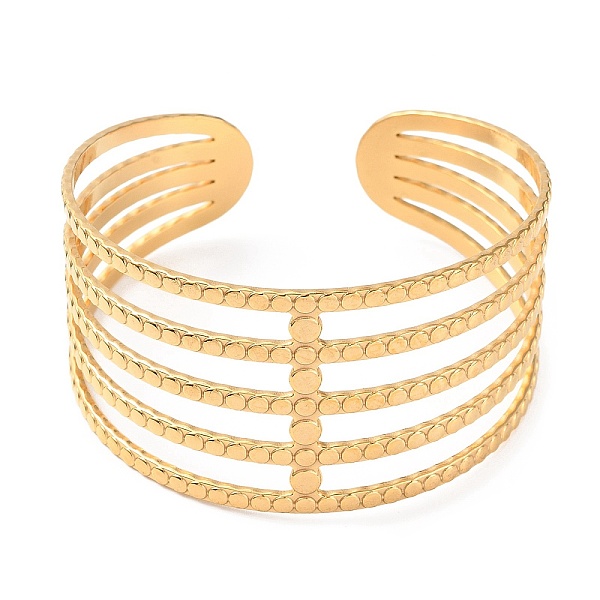 PandaHall 304 Stainless Steel Multi Line Cuff Bangle, Golden, Inner Diameter: 2-1/8 inch(5.35cm) 304 Stainless Steel
PandaHall 304 Stainless Steel Multi Line Cuff Bangle, Golden, Inner Diameter: 2-1/8 inch(5.35cm) 304 Stainless Steel