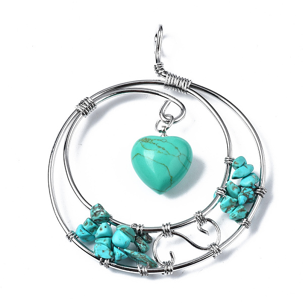 PandaHall Synthetic Turquoise Big Pendants, Wire Wrapped Pendants, with Plamtinum Brass Wires, Rack Plating, Flat Round with Heart, Dyed...
PandaHall Synthetic Turquoise Big Pendants, Wire Wrapped Pendants, with Plamtinum Brass Wires, Rack Plating, Flat Round with Heart, Dyed...