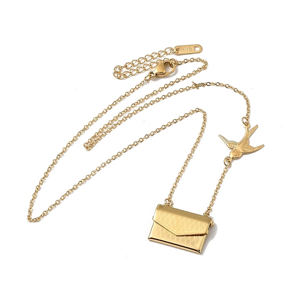 PandaHall 304 Stainless Steel Envelope Locket Necklaces, Swallow Pendant Necklace, Golden, 17.32 inch(44cm) 304 Stainless Steel Envelope
PandaHall 304 Stainless Steel Envelope Locket Necklaces, Swallow Pendant Necklace, Golden, 17.32 inch(44cm) 304 Stainless Steel Envelope
