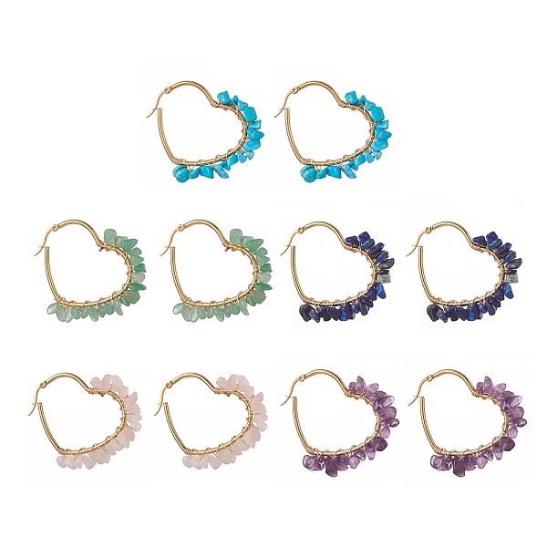 PandaHall Natural & Synthetic Mixed Gemstone Chips Beaded Heart Hoop Earrings, 304 Stainless Steel Jewelry for Women, 45x48x10mm, Pin..., Multicolor
PandaHall Natural & Synthetic Mixed Gemstone Chips Beaded Heart Hoop Earrings, 304 Stainless Steel Jewelry for Women, 45x48x10mm, Pin..., Multicolor
