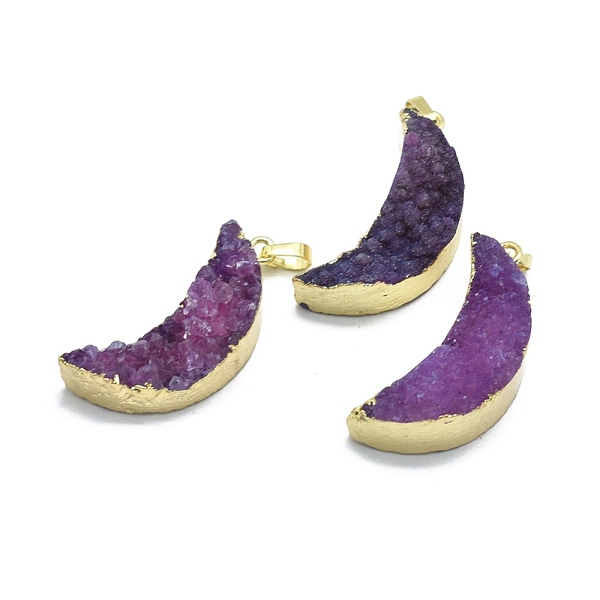 PandaHall Natural Druzy Agate Pendants, Edge Golden Plated, with Golden Tone Brass Finding, Moon, Dyed & Heated, Indigo..., Purple
PandaHall Natural Druzy Agate Pendants, Edge Golden Plated, with Golden Tone Brass Finding, Moon, Dyed & Heated, Indigo..., Purple