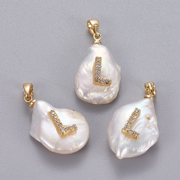 PandaHall Natural Cultured Freshwater Pearl Pendants, with Brass Micro Pave Cubic Zirconia Findings, Nuggets with Letter, Long-Lasting..., Clear
PandaHall Natural Cultured Freshwater Pearl Pendants, with Brass Micro Pave Cubic Zirconia Findings, Nuggets with Letter, Long-Lasting..., Clear