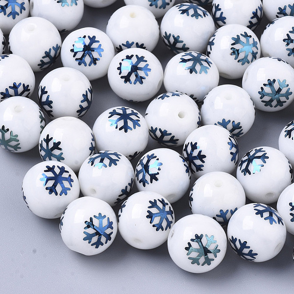 PandaHall Christmas Opaque Glass Beads, Round with Electroplate Snowflake Pattern, Blue Plated, 10mm, Hole: 1.2mm Glass Snowflake White
PandaHall Christmas Opaque Glass Beads, Round with Electroplate Snowflake Pattern, Blue Plated, 10mm, Hole: 1.2mm Glass Snowflake White