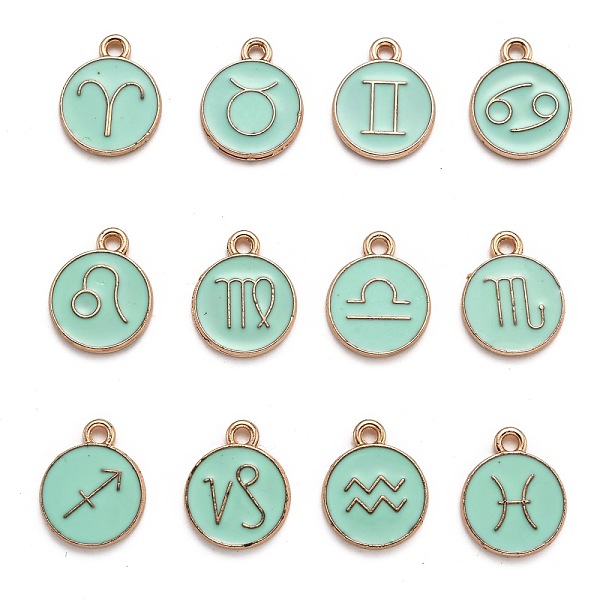 PandaHall Alloy Enamel Pendants, Flat Round with Constellation/Zodiac Sign, Golden, Aquamarine, 15x12x2mm, Hole: 1.5mm, about 12pcs/set..., Green
PandaHall Alloy Enamel Pendants, Flat Round with Constellation/Zodiac Sign, Golden, Aquamarine, 15x12x2mm, Hole: 1.5mm, about 12pcs/set..., Green