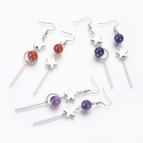 PandaHall Natural Gemstone Dangle Earrings, with Alloy Star Beads and 304 Stainless Steel Findings, 84~88mm, Pendant: 64~68mm, Pin: 0.6mm...
PandaHall Natural Gemstone Dangle Earrings, with Alloy Star Beads and 304 Stainless Steel Findings, 84~88mm, Pendant: 64~68mm, Pin: 0.6mm...