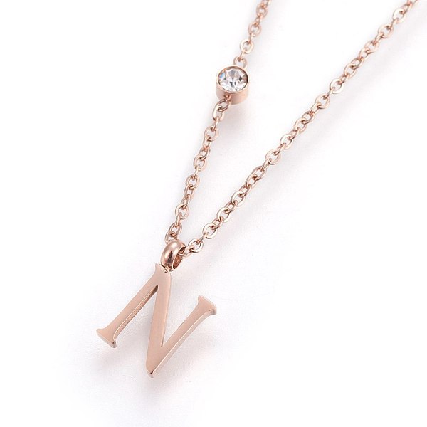PandaHall 304 Stainless Steel Initial Pendant Necklaces, with Glass Rhinestone, Crystal, Rose Gold, Letter.N, 16.1~16.5 inch(41~42cm)..., Clear
PandaHall 304 Stainless Steel Initial Pendant Necklaces, with Glass Rhinestone, Crystal, Rose Gold, Letter.N, 16.1~16.5 inch(41~42cm)..., Clear