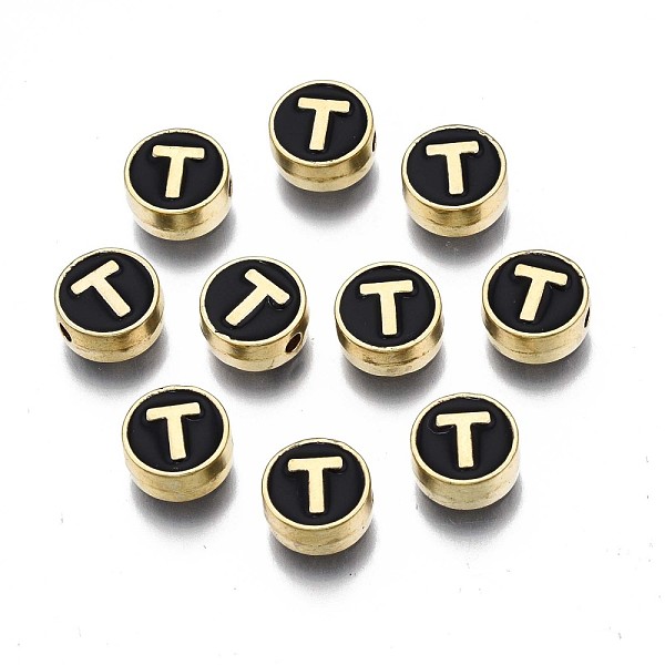 PandaHall Alloy Enamel Beads, Cadmium Free & Lead Free, Light Gold, Flat Round with Alphabet, Black, Letter.T, 8x4mm, Hole: 1.5mm...
PandaHall Alloy Enamel Beads, Cadmium Free & Lead Free, Light Gold, Flat Round with Alphabet, Black, Letter.T, 8x4mm, Hole: 1.5mm...