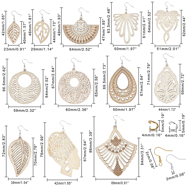 PandaHall DIY Dangle Earring Making, with Undyed Wood Big Pendants, Iron Jump Rings & Earring Hooks, Mixed Shape, Wheat, Pendant: 48pcs/set..., Orange
PandaHall DIY Dangle Earring Making, with Undyed Wood Big Pendants, Iron Jump Rings & Earring Hooks, Mixed Shape, Wheat, Pendant: 48pcs/set..., Orange
