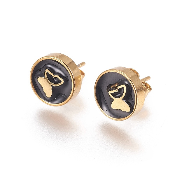 PandaHall Golden Tone 304 Stainless Steel Stud Earrings, with Enamel, Flat Round with Butterfly, Black, 13.5x10x3.5mm, Pin: 0.7mm 304...
PandaHall Golden Tone 304 Stainless Steel Stud Earrings, with Enamel, Flat Round with Butterfly, Black, 13.5x10x3.5mm, Pin: 0.7mm 304...