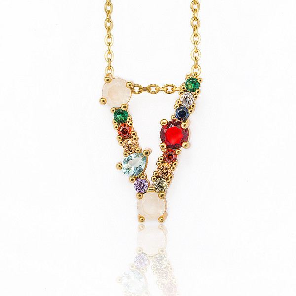 PandaHall Golden Brass Micro Pave Cubic Zirconia Initial Pendants Necklaces, with Cable Chains, Colorful, Letter, Letter.V, 17.9~18.1 inch...
PandaHall Golden Brass Micro Pave Cubic Zirconia Initial Pendants Necklaces, with Cable Chains, Colorful, Letter, Letter.V, 17.9~18.1 inch...