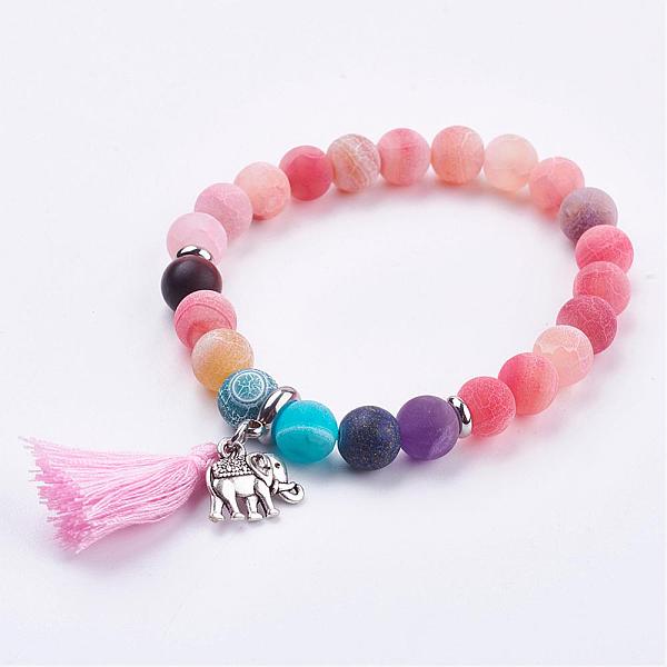 PandaHall Frosted Mixed Gemstone Beaded Stretch Bracelets, with Alloy Findings & Cotton Thread Tassels, Coral, 2 inch(51mm) Mixed Stone Red
PandaHall Frosted Mixed Gemstone Beaded Stretch Bracelets, with Alloy Findings & Cotton Thread Tassels, Coral, 2 inch(51mm) Mixed Stone Red