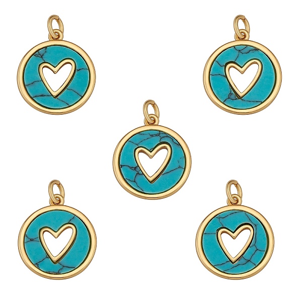 PandaHall Synthetic Turquoise Pendants, with Real 18K Gold Plated Brass Findings, Long-Lasting Plated, Flat Round with Heart, 18x16x2mm... 
PandaHall Synthetic Turquoise Pendants, with Real 18K Gold Plated Brass Findings, Long-Lasting Plated, Flat Round with Heart, 18x16x2mm...