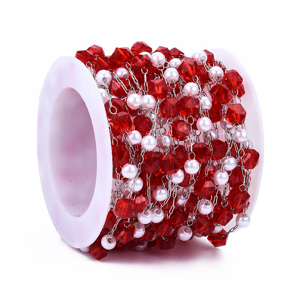 PandaHall Glass Faceted Round & ABS Plastic Pearl Beaded Chains, with Stainless Steel Color Plated 316 Stainless Steel Paperclip Chains..., Red
PandaHall Glass Faceted Round & ABS Plastic Pearl Beaded Chains, with Stainless Steel Color Plated 316 Stainless Steel Paperclip Chains..., Red