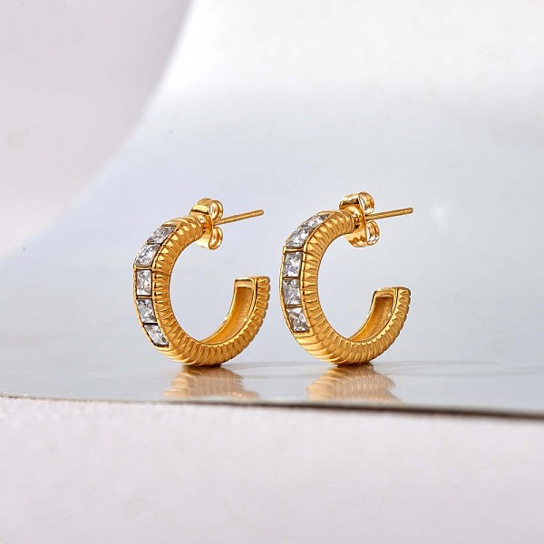 PandaHall Clear Cubic Zirconia C-shape Stud Earrings, 430 Stainless Steel Half Hoop Earrings for Women, Golden, 21x5mm Cubic Zirconia Ring
PandaHall Clear Cubic Zirconia C-shape Stud Earrings, 430 Stainless Steel Half Hoop Earrings for Women, Golden, 21x5mm Cubic Zirconia Ring
