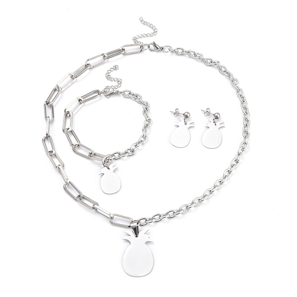 PandaHall 304 Stainless Steel Paperclip Chains & Cable Chain Jewelry Sets, Dangle Earrings & Pendant Necklaces & Charm Bracelets, Pineapple...
PandaHall 304 Stainless Steel Paperclip Chains & Cable Chain Jewelry Sets, Dangle Earrings & Pendant Necklaces & Charm Bracelets, Pineapple...
