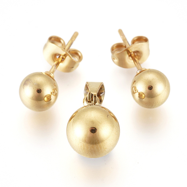 PandaHall 304 Stainless Steel Jewelry Sets, Ball Stud Earrings and Pendants, with Ear Nuts, Golden, 10mm, Hole: 5mm, 17mm, pin: 1mm 304...
PandaHall 304 Stainless Steel Jewelry Sets, Ball Stud Earrings and Pendants, with Ear Nuts, Golden, 10mm, Hole: 5mm, 17mm, pin: 1mm 304...