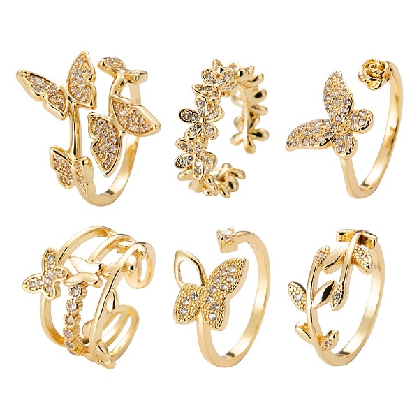 PandaHall 6Pcs 6 Styles Adjustable Brass Micro Pave Clear Cubic Zirconia Cuff Rings, Open Rings, Long-Lasting Plated, Butterfly & Flower &...
PandaHall 6Pcs 6 Styles Adjustable Brass Micro Pave Clear Cubic Zirconia Cuff Rings, Open Rings, Long-Lasting Plated, Butterfly & Flower &...