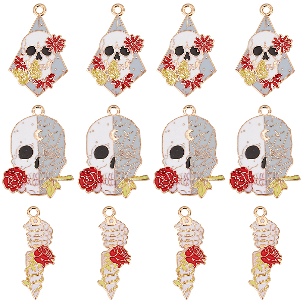 PandaHall SUNNYCLUE 30Pcs 3 Style Halloween Alloy Enamel Pendants, Light Gold, Skull with Rose & Rhombus with Skull & Flower & Butterfly &..., Multicolor
PandaHall SUNNYCLUE 30Pcs 3 Style Halloween Alloy Enamel Pendants, Light Gold, Skull with Rose & Rhombus with Skull & Flower & Butterfly &..., Multicolor