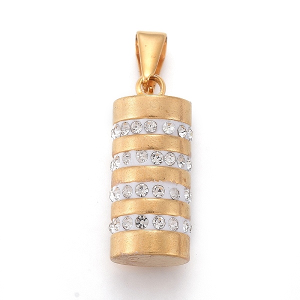 PandaHall 304 Stainless Steel Pendants, with Polymer Clay Rhinestone, Column, Golden, 25x10.5mm, Hole: 3x8mm Stainless Steel+Rhinestone..., White
PandaHall 304 Stainless Steel Pendants, with Polymer Clay Rhinestone, Column, Golden, 25x10.5mm, Hole: 3x8mm Stainless Steel+Rhinestone..., White