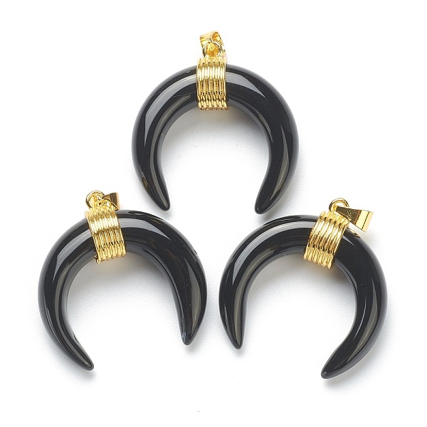 PandaHall Natural Obsidian Pendants, with Golden Brass Findings, Double Horn/Crescent Moon, 31~33x30x10mm, Hole: 6x4mm Obsidian Moon
PandaHall Natural Obsidian Pendants, with Golden Brass Findings, Double Horn/Crescent Moon, 31~33x30x10mm, Hole: 6x4mm Obsidian Moon