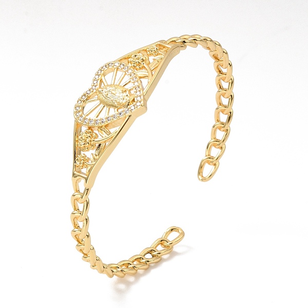 PandaHall Rack Plating Brass Heart with Virgin Mary Open Cuff Bangle for Women, Cadmium Free & Lead Free, Real 18K Gold Plated, Inner...
PandaHall Rack Plating Brass Heart with Virgin Mary Open Cuff Bangle for Women, Cadmium Free & Lead Free, Real 18K Gold Plated, Inner...