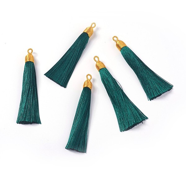 PandaHall Nylon Tassel Big Pendants, with Iron Findings, Golden, Teal, 86x9.5mm, Hole: 3x5mm Nylon Cyan
PandaHall Nylon Tassel Big Pendants, with Iron Findings, Golden, Teal, 86x9.5mm, Hole: 3x5mm Nylon Cyan