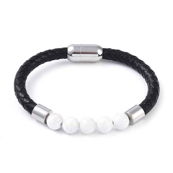 PandaHall Round Natural Howlite Bead Bracelets, Braided Leather Cord Bracelets with Stainless Steel Color Tone 304 Stainless Steel Magnetic..., Black
PandaHall Round Natural Howlite Bead Bracelets, Braided Leather Cord Bracelets with Stainless Steel Color Tone 304 Stainless Steel Magnetic..., Black