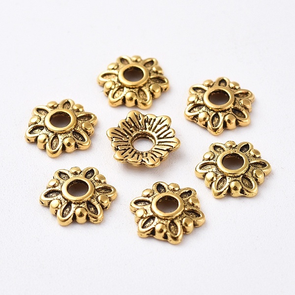 PandaHall Tibetan Style Caps, Cadmium Free & Lead Free, Flower, Antique Golden, 7x7x2mm, Hole: 1.5mm Alloy
PandaHall Tibetan Style Caps, Cadmium Free & Lead Free, Flower, Antique Golden, 7x7x2mm, Hole: 1.5mm Alloy