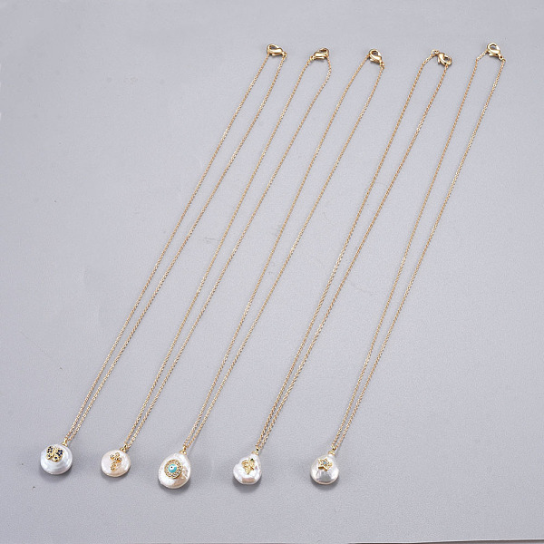 PandaHall Brass Pendants Necklaces, with 304 Stainless Steel Findings, Cubic Zirconia and Natural Pearl, Nuggets, Real 18K Gold Plated &..., Multicolor
PandaHall Brass Pendants Necklaces, with 304 Stainless Steel Findings, Cubic Zirconia and Natural Pearl, Nuggets, Real 18K Gold Plated &..., Multicolor