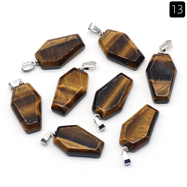 PandaHall Natural Tiger Eye Pendants, Halloween Coffin Charms, 30x19mm Tiger Eye Hexagon
PandaHall Natural Tiger Eye Pendants, Halloween Coffin Charms, 30x19mm Tiger Eye Hexagon