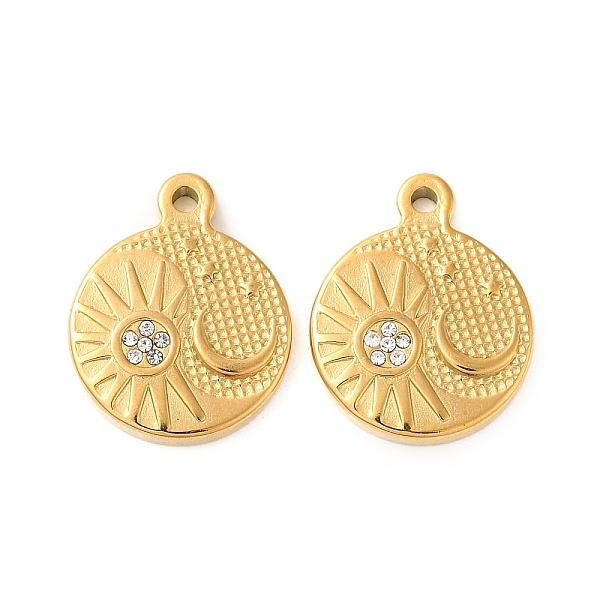 PandaHall 201 Stainless Steel Rhinestone Pendants, Flat Round with Sun & Moon Charms, Real 18K Gold Plated, 19x15x2.5mm, Hole: 1.6mm...
PandaHall 201 Stainless Steel Rhinestone Pendants, Flat Round with Sun & Moon Charms, Real 18K Gold Plated, 19x15x2.5mm, Hole: 1.6mm...