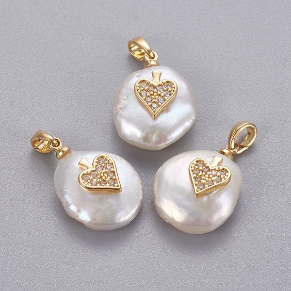 PandaHall Natural Cultured Freshwater Pearl Pendants, with Brass Micro Pave Cubic Zirconia Findings, Nuggets with Heart, Long-Lasting Plated..., Clear
PandaHall Natural Cultured Freshwater Pearl Pendants, with Brass Micro Pave Cubic Zirconia Findings, Nuggets with Heart, Long-Lasting Plated..., Clear