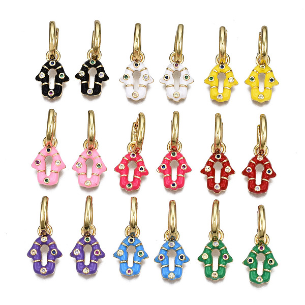PandaHall Brass Micro Pave Cubic Zirconia Huggie Hoop Earrings, with Enamel, Nickel Free, Hamsa Hand/Hand of Miriam, Real 16K Gold Plated..., Multicolor
PandaHall Brass Micro Pave Cubic Zirconia Huggie Hoop Earrings, with Enamel, Nickel Free, Hamsa Hand/Hand of Miriam, Real 16K Gold Plated..., Multicolor