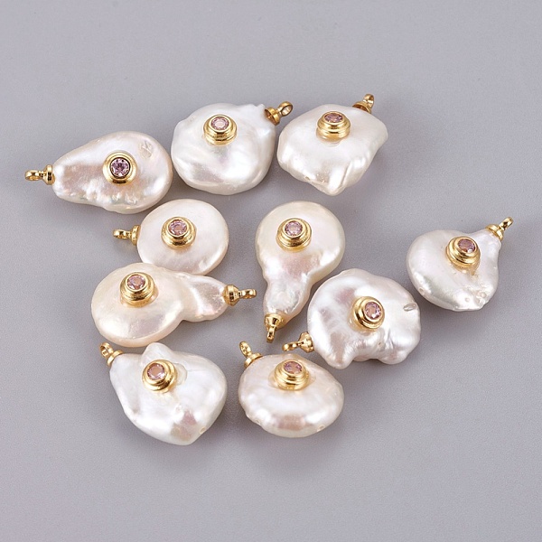 PandaHall Natural Cultured Freshwater Pearl Pendants, with Brass Micro Pave Cubic Zirconia Cabochons, Long-Lasting Plated, Real 18K Gold..., Pink
PandaHall Natural Cultured Freshwater Pearl Pendants, with Brass Micro Pave Cubic Zirconia Cabochons, Long-Lasting Plated, Real 18K Gold..., Pink