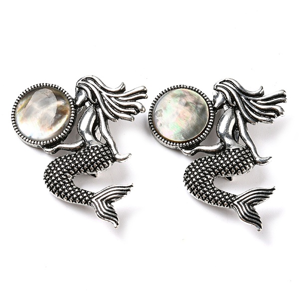 PandaHall Dual-use Items Alloy Mermaid Brooch, with Natural Black Lip Shell, Antique Silver, Saddle Brown, 42x37x7mm, Hole: 8x3mm Alloy...
PandaHall Dual-use Items Alloy Mermaid Brooch, with Natural Black Lip Shell, Antique Silver, Saddle Brown, 42x37x7mm, Hole: 8x3mm Alloy...