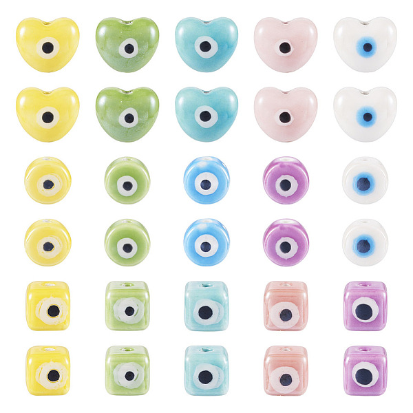 PandaHall 30Pcs 15 Style Handmade Porcelain Beads, Cube/Flat Round/Heart with Evil Eye Pattern, Mixed Color, 10~12.5x10~14.5x10mm, Hole..., Multicolor
PandaHall 30Pcs 15 Style Handmade Porcelain Beads, Cube/Flat Round/Heart with Evil Eye Pattern, Mixed Color, 10~12.5x10~14.5x10mm, Hole..., Multicolor