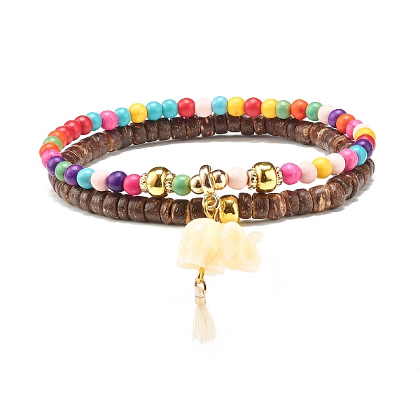 PandaHall Elephant with Tassel Charm Bracelets Set for Women, Synthetic Turquoise(Dyed) & Hematite & Coconut Beads Stretch Bracelets, Inner...
PandaHall Elephant with Tassel Charm Bracelets Set for Women, Synthetic Turquoise(Dyed) & Hematite & Coconut Beads Stretch Bracelets, Inner...