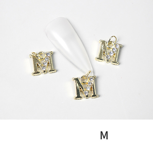 PandaHall Alloy Rhinestone Cabochons, Nail Art Decoration Accessories, with Jump Ring, Letter, Golden, Letter.M, 11~14x5~12mm..., Clear
PandaHall Alloy Rhinestone Cabochons, Nail Art Decoration Accessories, with Jump Ring, Letter, Golden, Letter.M, 11~14x5~12mm..., Clear