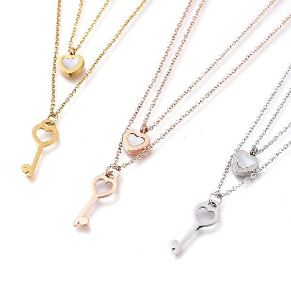 PandaHall 304 Stainless Steel Double Layer Necklaces, with Natural White Shell and Lobster Claw Clasps, Heart Key with Heart, Mixed Color...
PandaHall 304 Stainless Steel Double Layer Necklaces, with Natural White Shell and Lobster Claw Clasps, Heart Key with Heart, Mixed Color...