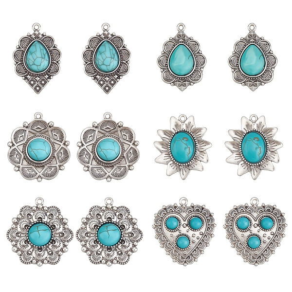 PandaHall 12Pcs 6Style Tibetan Style Alloy Pendants, with Synthetic Turquoise, Cadmium Free & Lead Free, Teardrop & Flower & Heart &...
PandaHall 12Pcs 6Style Tibetan Style Alloy Pendants, with Synthetic Turquoise, Cadmium Free & Lead Free, Teardrop & Flower & Heart &...