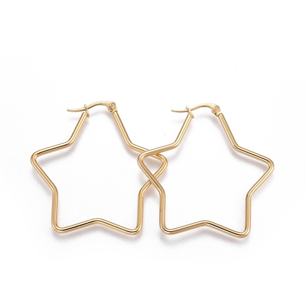 PandaHall 201 Stainless Steel Hoop Earrings, with 304 Stainless Steel Pin, Hypoallergenic Earrings, Star, Golden, 46.5x44.5x2mm, 12 Gauge...
PandaHall 201 Stainless Steel Hoop Earrings, with 304 Stainless Steel Pin, Hypoallergenic Earrings, Star, Golden, 46.5x44.5x2mm, 12 Gauge...
