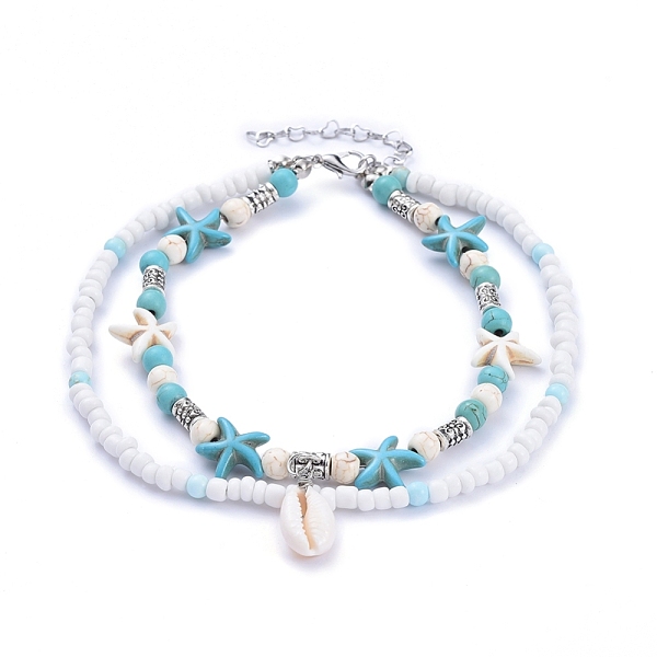 PandaHall Cowrie Shell Anklets, with Turquoise Beads and Glass Seed Beads, Tibetan Style Alloy Beads, Zinc Alloy Lobster Claw Clasps..., Green
PandaHall Cowrie Shell Anklets, with Turquoise Beads and Glass Seed Beads, Tibetan Style Alloy Beads, Zinc Alloy Lobster Claw Clasps..., Green