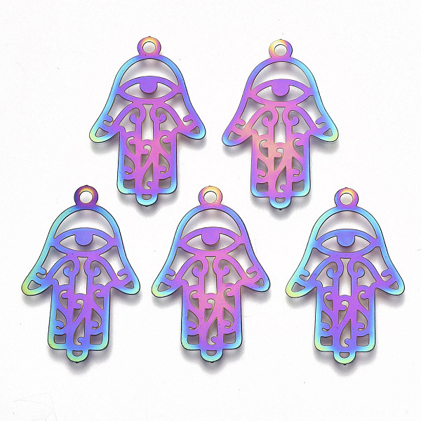 PandaHall Ion Plating(IP) 201 Stainless Steel Pendants, Etched Metal Embellishments, Hamsa Hand/Hand of Fatima/Hand of Miriam with Eye...
PandaHall Ion Plating(IP) 201 Stainless Steel Pendants, Etched Metal Embellishments, Hamsa Hand/Hand of Fatima/Hand of Miriam with Eye...