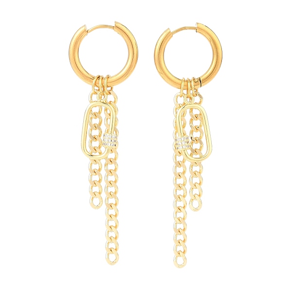 PandaHall 304 Stainless Steel Huggie Hoop Earrings, Chain Tassel Earrings, with Brass Micro Pave Cubic Zirconia Oval Pendants and Brass Curb..., Clear
PandaHall 304 Stainless Steel Huggie Hoop Earrings, Chain Tassel Earrings, with Brass Micro Pave Cubic Zirconia Oval Pendants and Brass Curb..., Clear