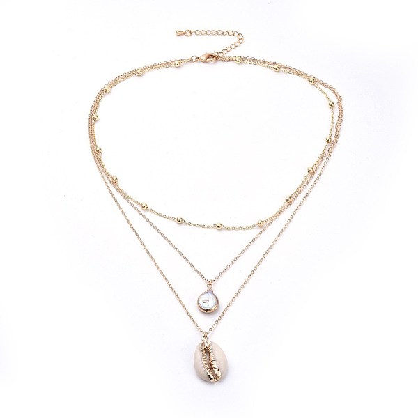 PandaHall Cowrie Shell and Plated Natural Baroque Pearl Keshi Pearl Tiered Necklaces, 3 Layer Necklaces, with Long-Lasting Plated Brass...
PandaHall Cowrie Shell and Plated Natural Baroque Pearl Keshi Pearl Tiered Necklaces, 3 Layer Necklaces, with Long-Lasting Plated Brass...