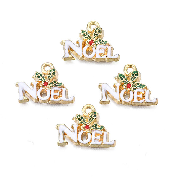 PandaHall Rack Plating Alloy Enamel Pendants, Cadmium Free & Nickel Free & Lead Free, Light Gold, Holly Leaves/Christmas Mistletoe with Word..., White
PandaHall Rack Plating Alloy Enamel Pendants, Cadmium Free & Nickel Free & Lead Free, Light Gold, Holly Leaves/Christmas Mistletoe with Word..., White